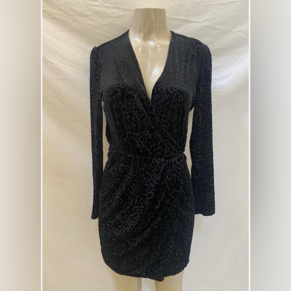 All Saints Black Animal Print Laney Long Sleeve Dress